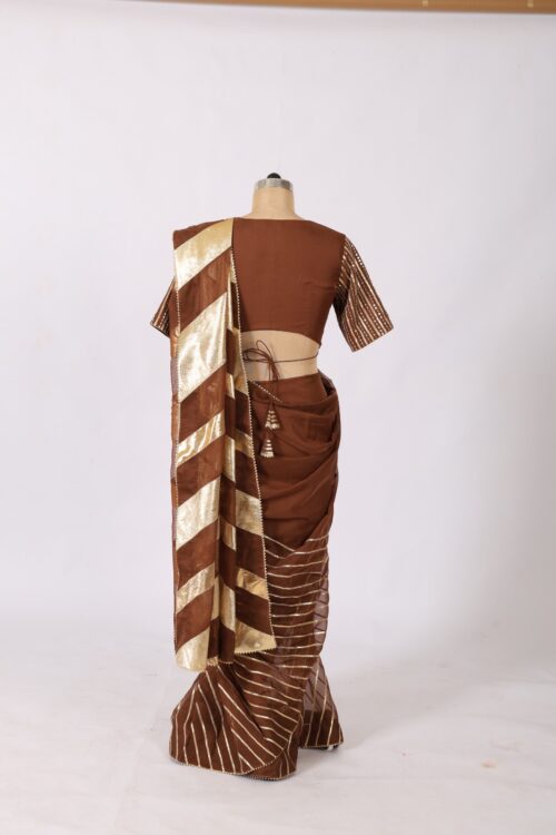 Dark Brown Organza Ruffle Saree with Heavy Gotta Work - Image 6