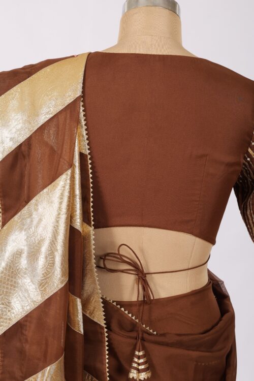 Dark Brown Organza Ruffle Saree with Heavy Gotta Work - Image 7