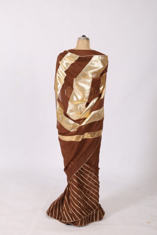 Dark Brown Organza Ruffle Saree with Heavy Gotta Work - Image 8