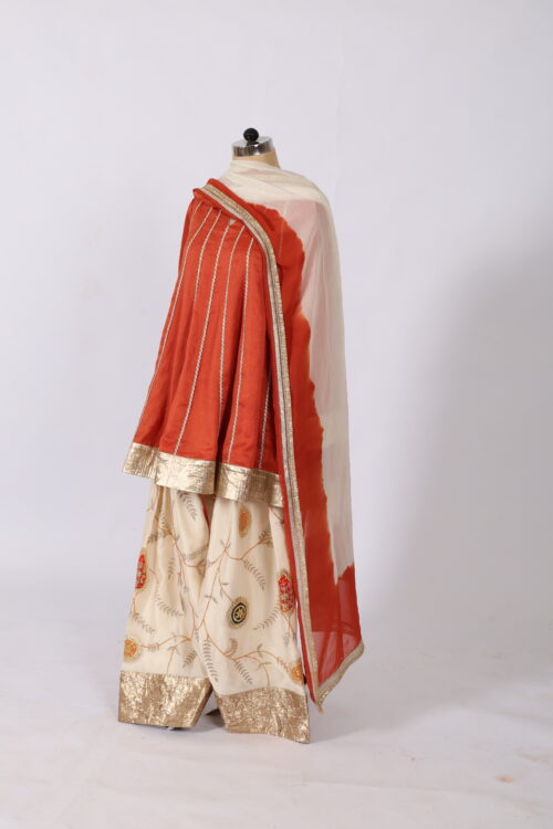 Premium Rust Peplum Kurta with Heavy Gota Work Farshi Salwar & Tie-Dye Chundari Dupatta - Image 6