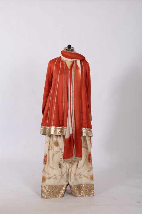 Premium Rust Peplum Kurta with Heavy Gota Work Farshi Salwar & Tie-Dye Chundari Dupatta - Image 2