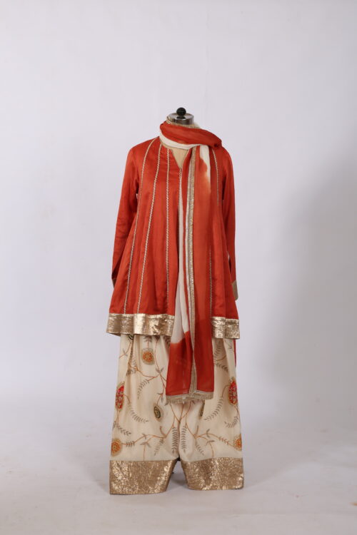 Premium Rust Peplum Kurta with Heavy Gota Work Farshi Salwar & Tie-Dye Chundari Dupatta - Image 5